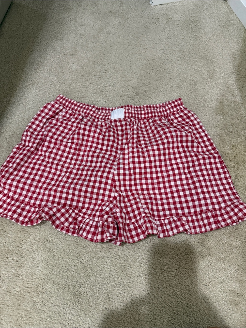 Women's Red Gingham Ruffle Hem Shorts
